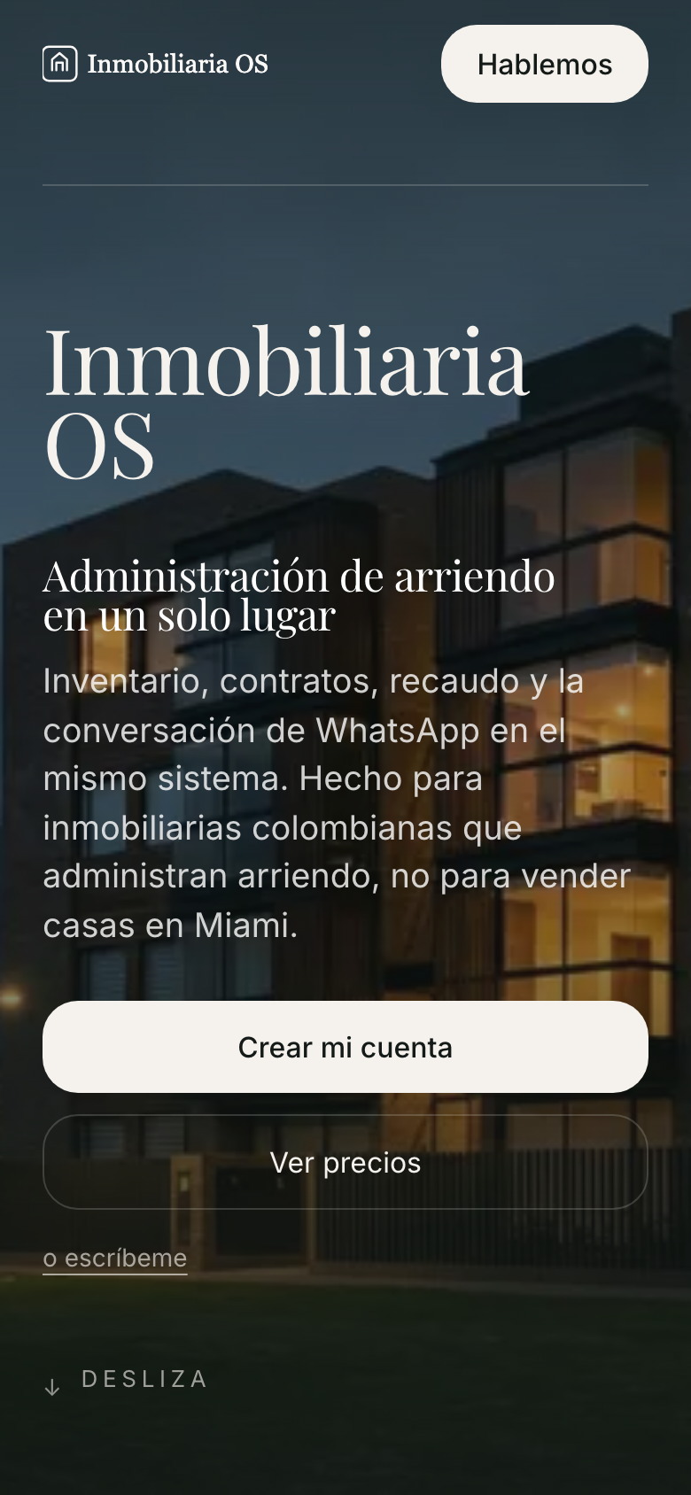 The Inmobiliaria OS home page